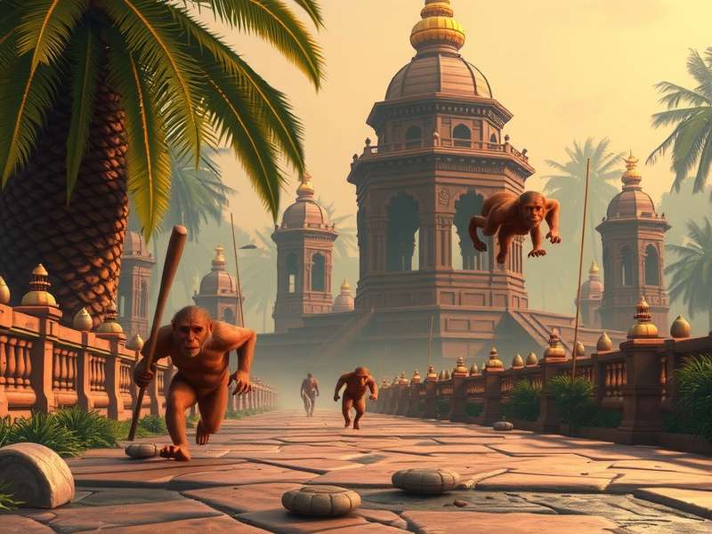 Temple Run में बंदरों का पीछा करते हुए खिलाड़ी