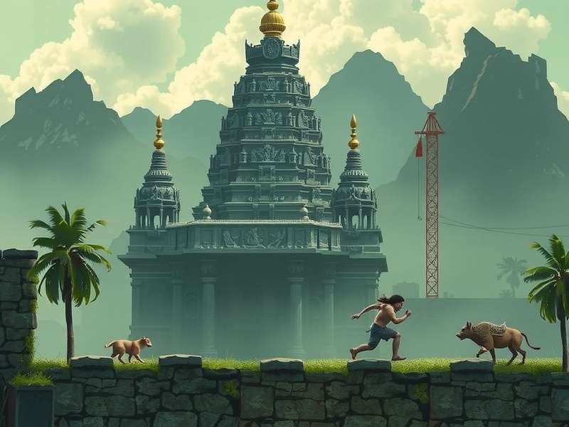 Gameplay screenshot of Temple Run old version 2015 showing character running through ancient temple