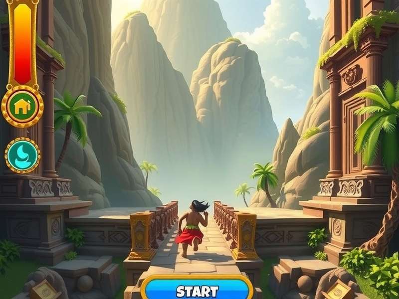 Gameplay screenshot of Temple Run Infinite Run showing the character running through a temple corridor