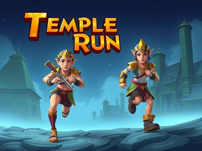 Temple Run game screenshot showing character running in temple ruins