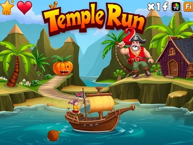 Temple Run 2 character running through the lush Pirate Cove jungle during Earth Day event with comical obstacles