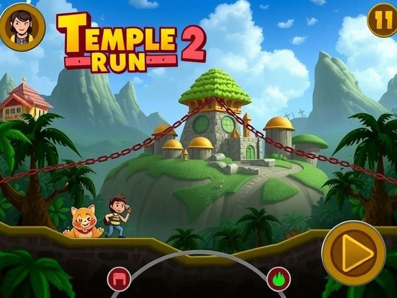 Collage of Temple Run 2 gameplay screenshots as archived on MobyGames in 2013, showing various environments like jungle and mines