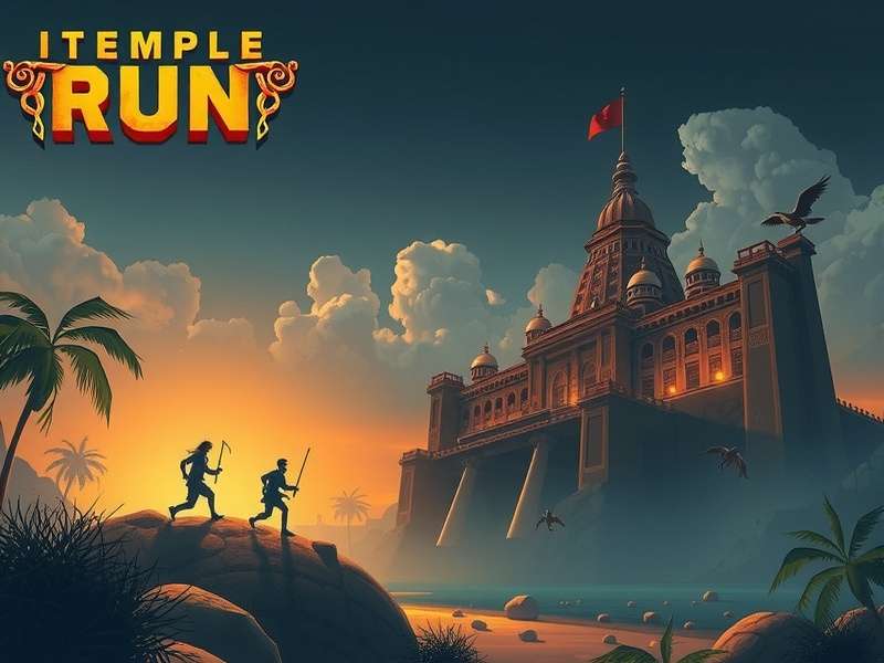 Temple Run gameplay showing character running through ancient temple ruins