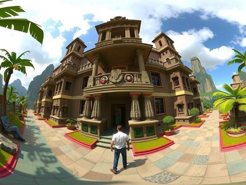A player fully immersed in Temple Run VR, wearing a headset and leaning into a turn.
