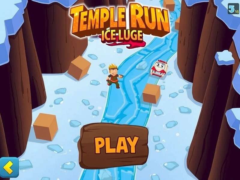 Temple Run 2 Ice Luge gameplay screenshot showing icy cliffs and slippery slopes