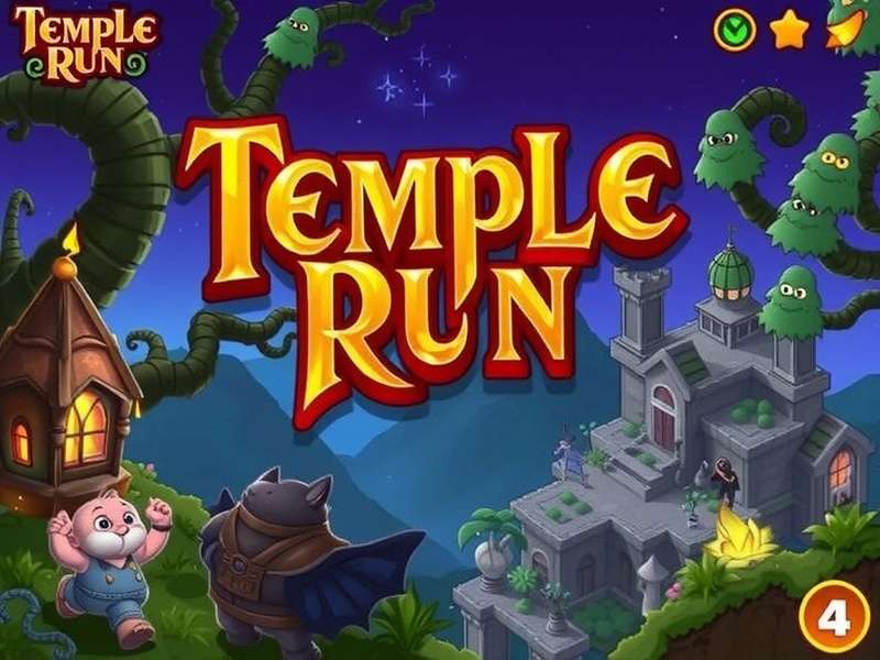 Temple Run Oz gameplay screenshot showing the protagonist running on the yellow brick road with flying monkeys in pursuit
