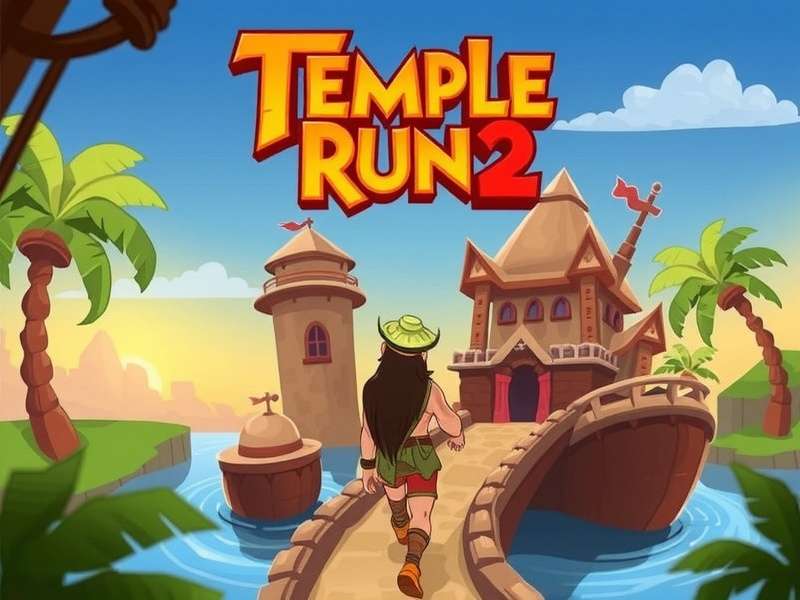 Collage of Temple Run 2 different theme environments showing jungle, ice, and sky settings