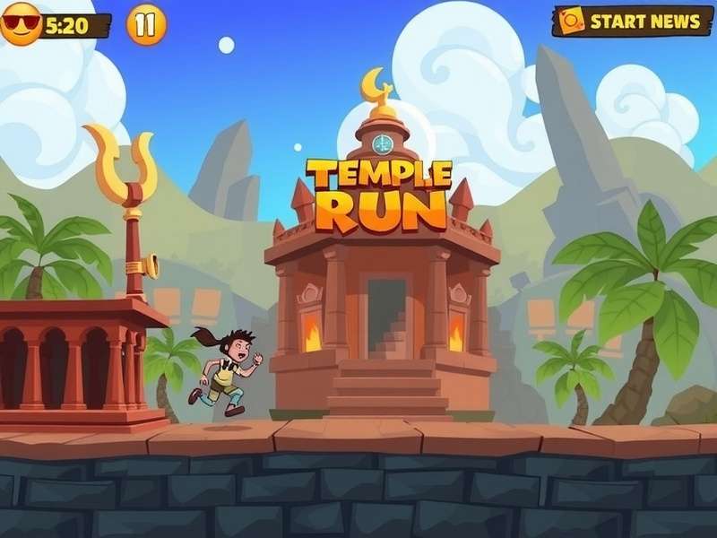 Temple Run Cartoon Style Gameplay Scene showing character running from monsters