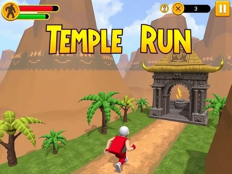 Temple Run 3D Game Apk gameplay screenshot showing character running in ancient temple