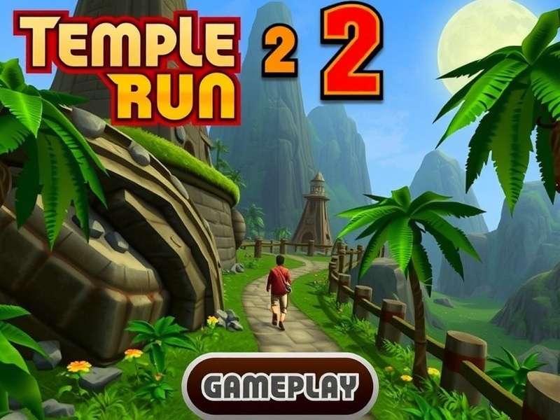 Temple Run 2 2013 gameplay screenshot showing Guy Dangerous on a zip-line over a lush jungle