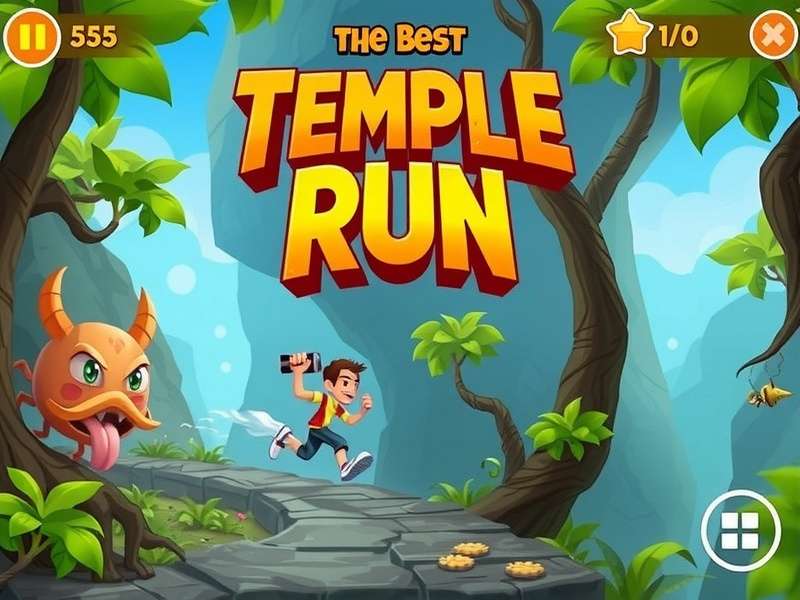 A smartphone displaying the iconic Temple Run gameplay with the runner navigating ancient ruins