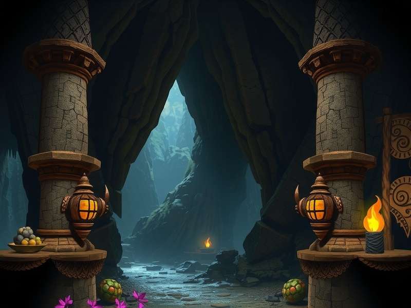 Temple Run character navigating the dark, treacherous Cave Inside Cave level with glowing mushrooms and ancient pillars