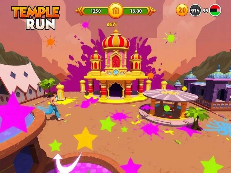 Temple Run Holi Festival Gameplay Screenshot showing colorful environments