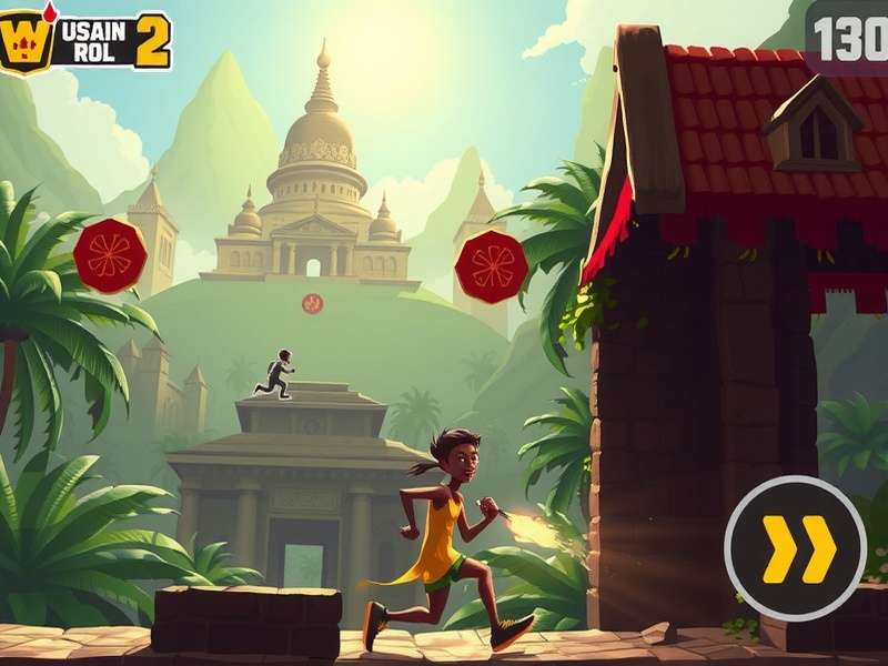 Usain Bolt Temple Run 2 character sprinting through ancient ruins with lightning bolts