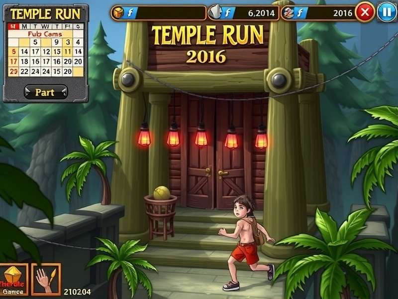 Temple Run Mod 2016 Calendar gameplay screenshot showing characters and power-ups