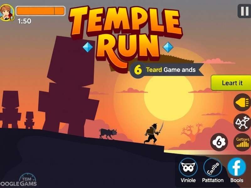 Temple Run Google Game Free gameplay showing the protagonist running through an ancient temple with coins and obstacles