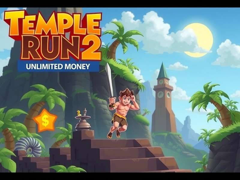 Temple Run 2 Unlimited Money gameplay scene with infinite coins and power-ups